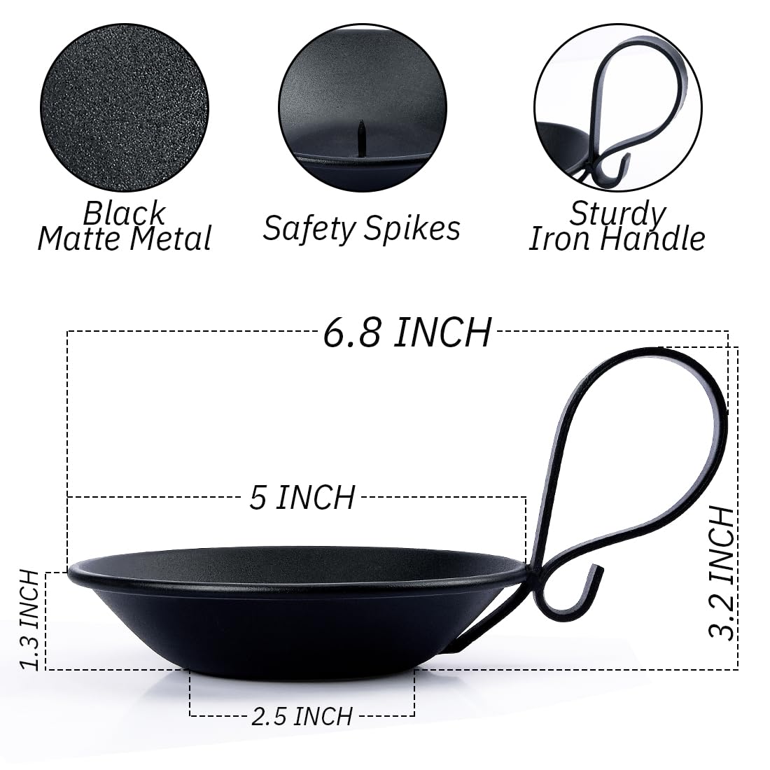 AGLARY Matte Black Iron Pillar Candle Holder, with Handle, Simple Industrial Style ,Table Centerpiece Decoration,with Safety Spike.
