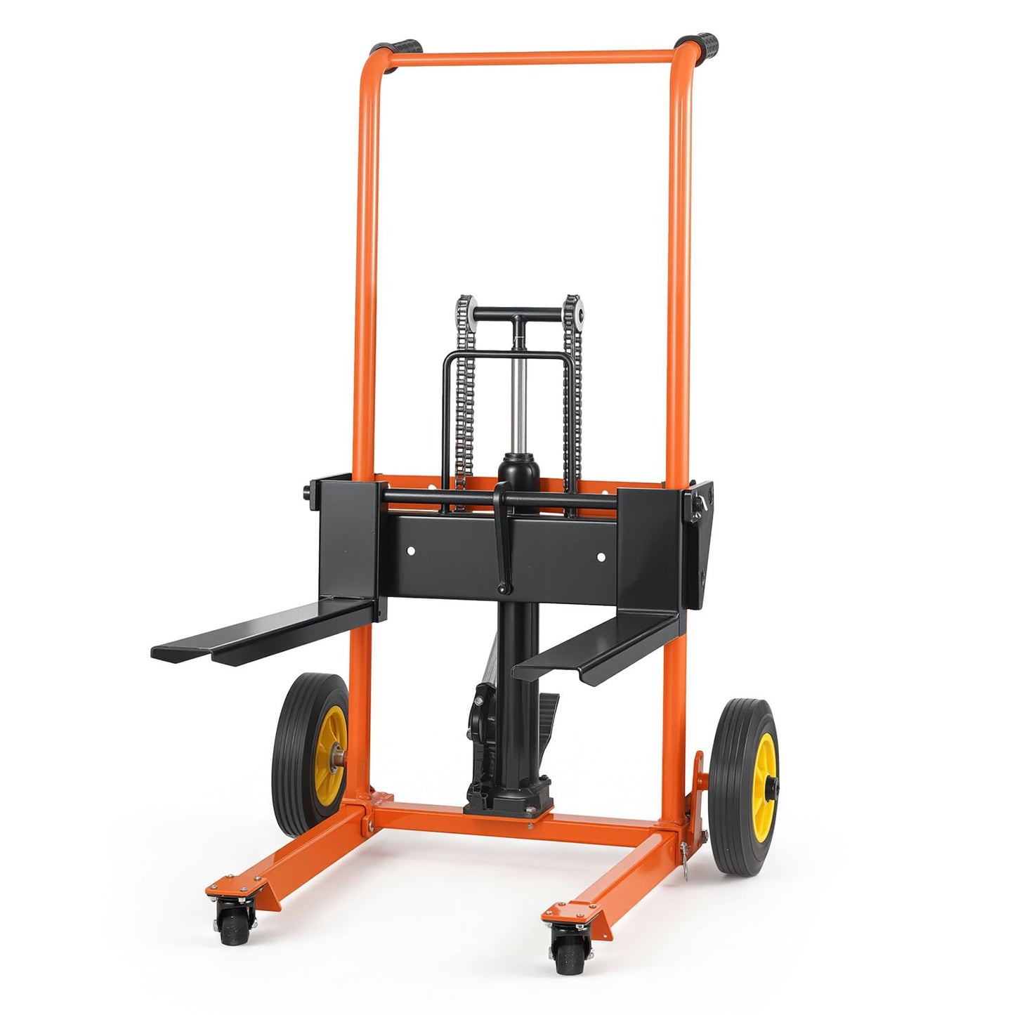 VEVOR Hydraulic Material Lift Winch Stacker, 450 lbs Load Capacity, 39.4'' Max Lifting Height, Pallet Truck Dolly with Fork Lift Table, Foldable & Portable Pallet Jack Table Cart, Orange & Black