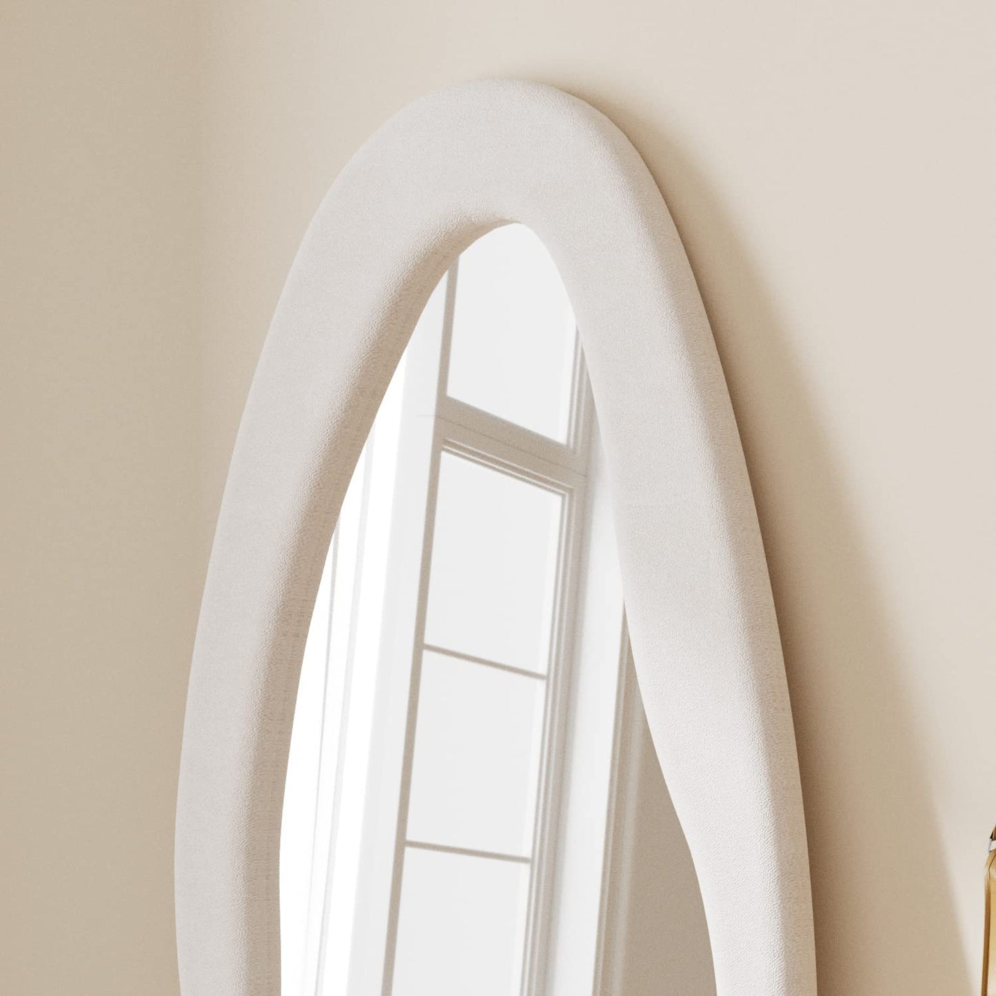 TinyTimes 63" x 24" Full Length Mirror Irregular Wavy Floor Mirror, Standing Wall Mirrors Large Hanging Mirror for Bedroom, Living Room, Flannel Wooden Frame, White