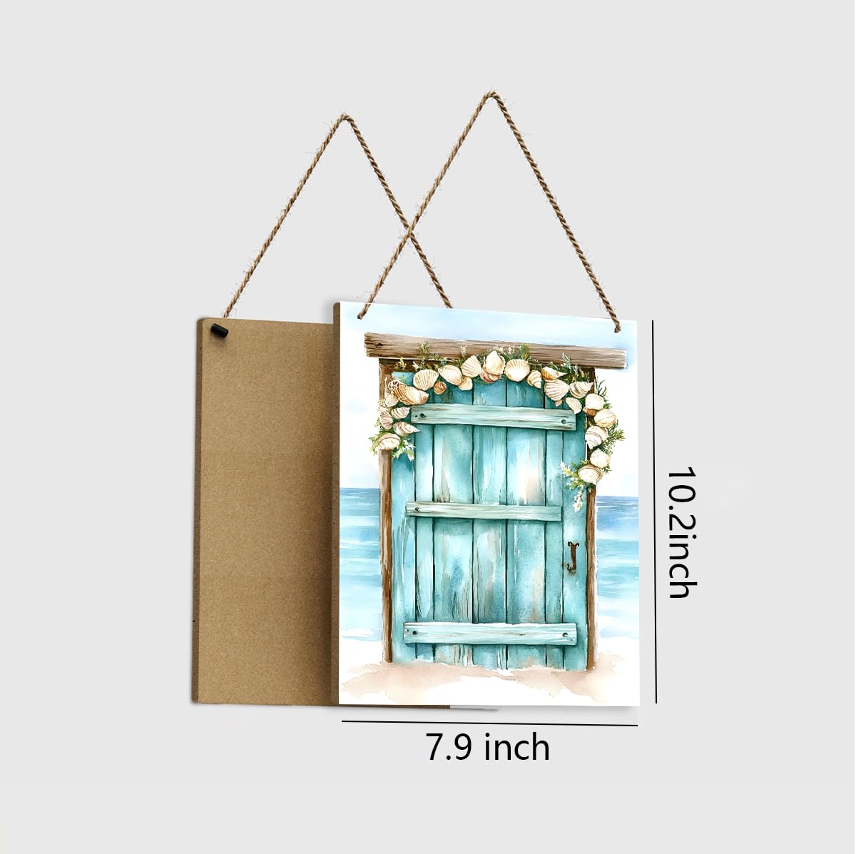 Coastal Beach Decor Wooden Nautical Wall Decor,Ocean Sea Wall Art,Rustic Door Seashell Hanging Wood Plaque for Front Door Home Farmhouse Living Room Beach House Nursery Bedroom,7.8x10.2 inch
