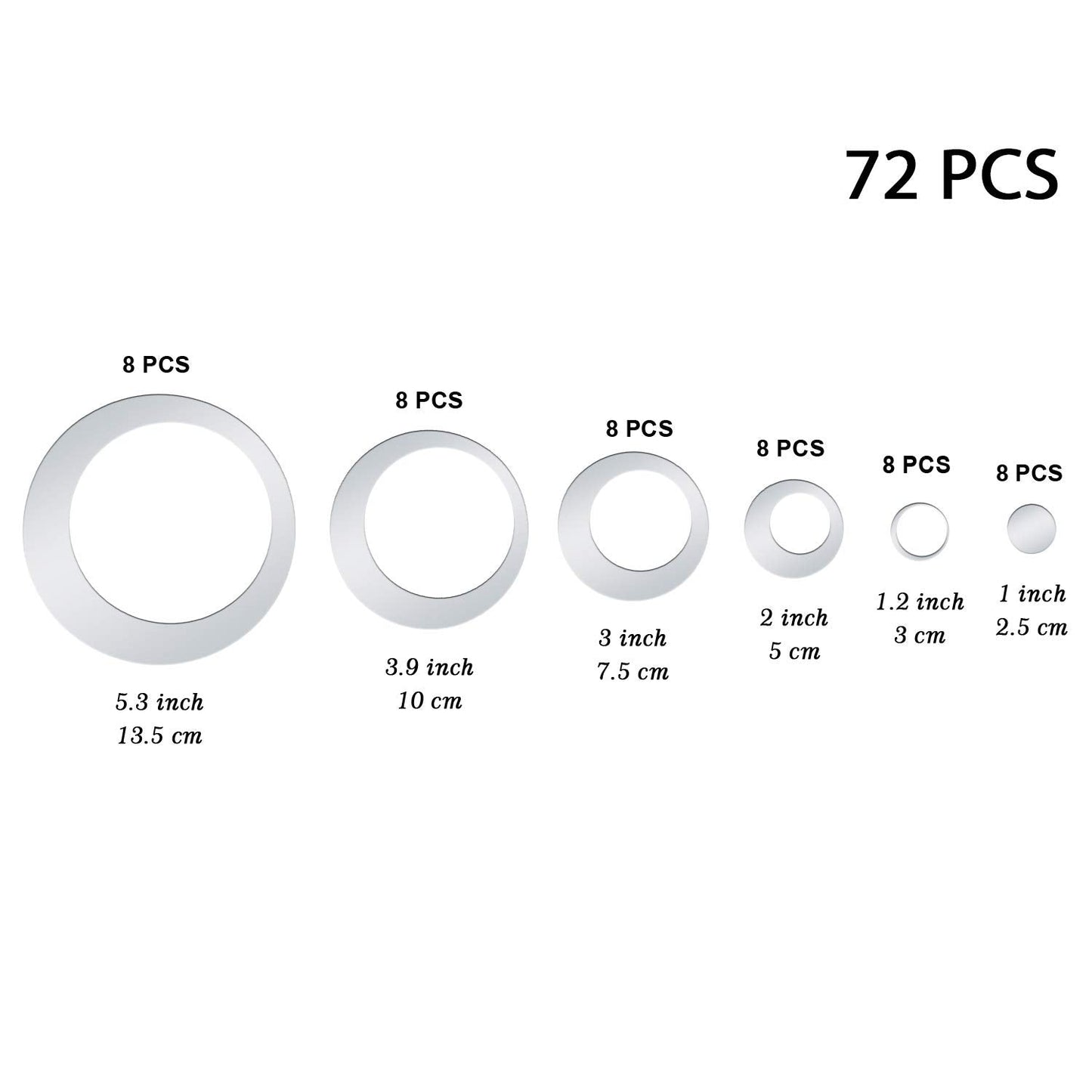Shappy 72 Pieces Removable Round Mirror Wall Decal Circle Wall Mirror Stickers Silver Acrylic Decals for Living Room Bedroom Home Wedding Office Home Decor, 2.5-13.5 cm