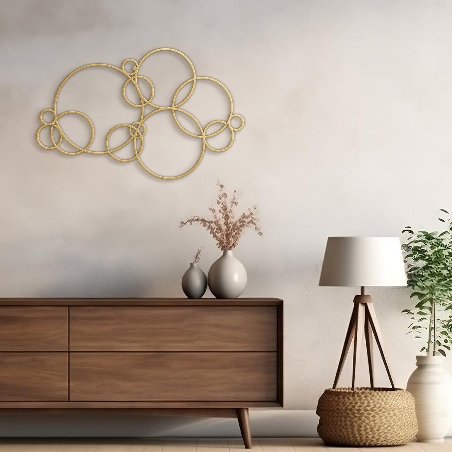 SIGNLEADER Metal Wall Decor Circles Bubbles Minimalist Modern Luxury Wall Sculpture Hangings 3D Statue Home Decoration for Living Room, Bedroom, Bathroom, Kitchen, Fireplace, Office - 36" Gold