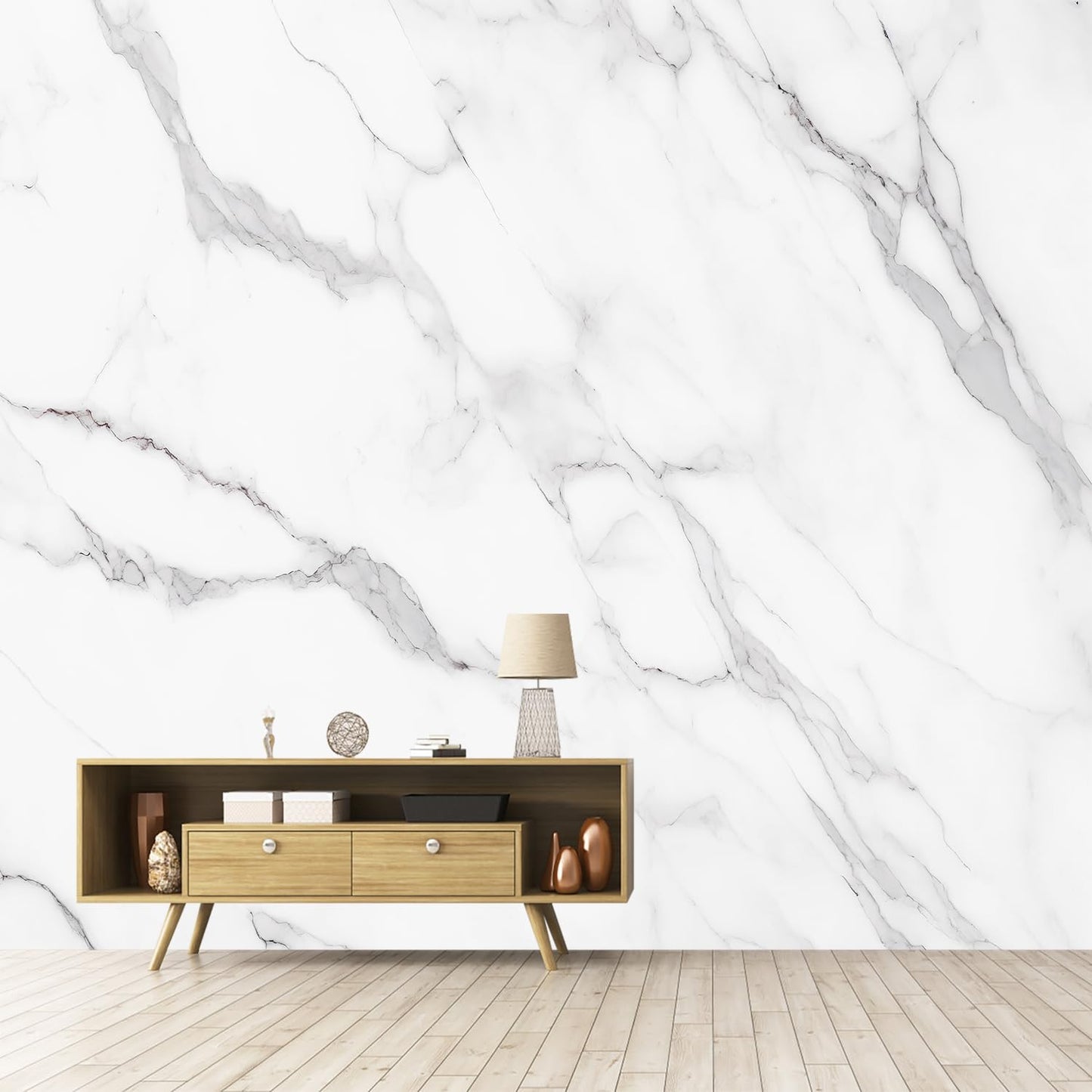 GLWYHY - Elegant White Marble Pattern self-Adhesive Mural and Light-Colored Striped Peel-and-Stick Bedroom Wallpaper - 58"x80"
