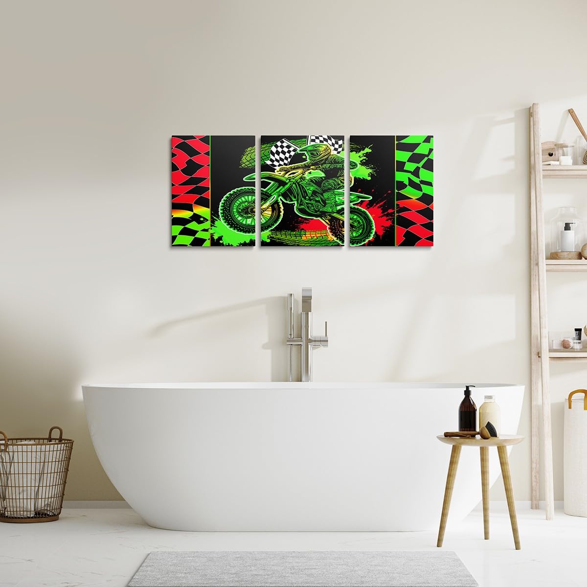 Feelyou Kids Boys Motorcycle Canvas Wall Art Canvas Set of 3 Dirt Bike Artwork Poster Racing Motocross Rider Wall Painting Office Teen Wall Decor Art for Bedroom Living Room Home Decoration 12x16 Inch