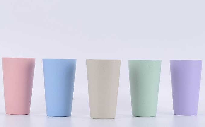 Wheat Straw Unbreakable Cup | 20 oz Reusable Water Drinking Glasses Sets of 10 | Lightweight Tumbler for Kitchen Outdoor | Dishwasher Safe, BPA Free, Eco friendly (20 oz, 10Pcs/Multicolor)