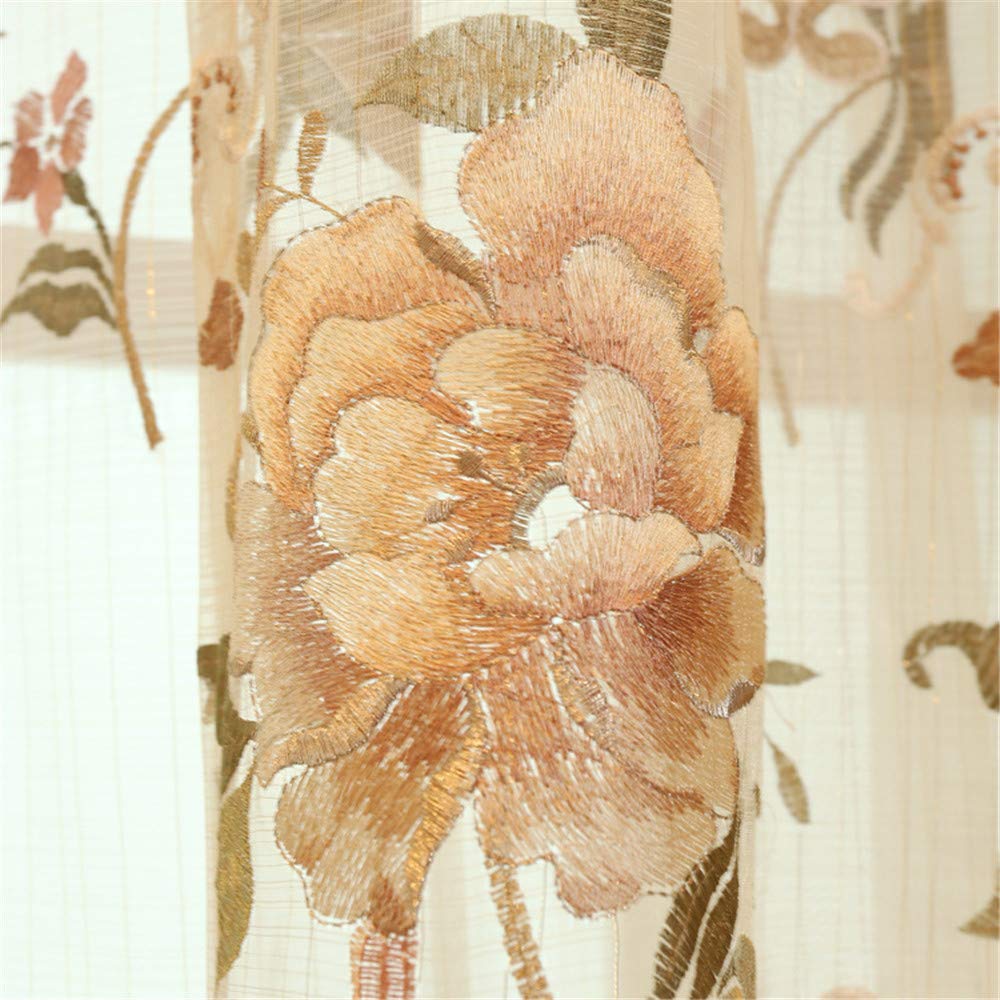 WPKIRA Delicate European Embroidered Floral Sheer Curtains Rod Pocket Royal Romantic Window Treatment Voile Curtain for Bedroom/Villa Natural Light Flow Luxury Tulle Curtain 1 Panel W40 x L84 inch