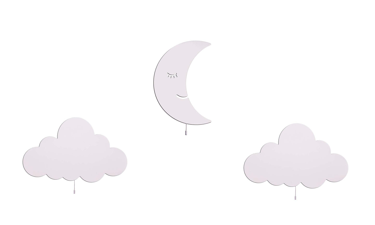 2X Cloud+1 Moon Wall Light, + Silver Star Stickers, Nursery Room Decor Wall Light Set of 3 Wooden Wall Light with LED, 100pcs Silver Star Wall Decals Gift!