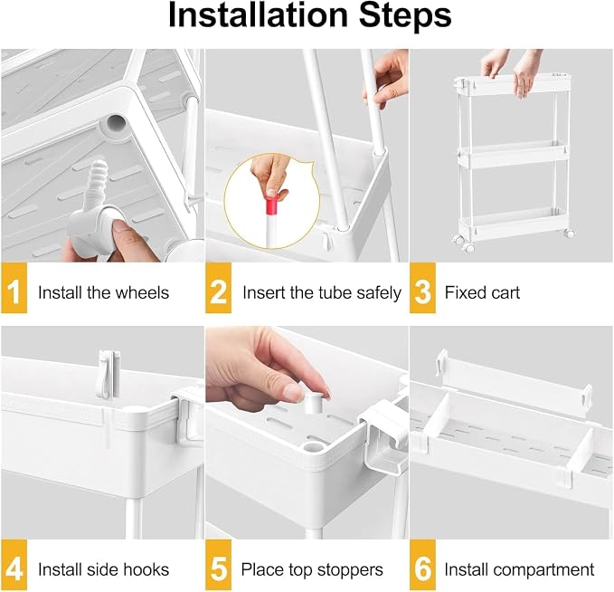 SPACELEAD 2-piece Set Slim Storage Cart 3 Tier,Bathroom Organizer Rolling Utility,Mobile Shelving Unit Slide Out for Office, Kitchen, Laundry Room & Narrow Places