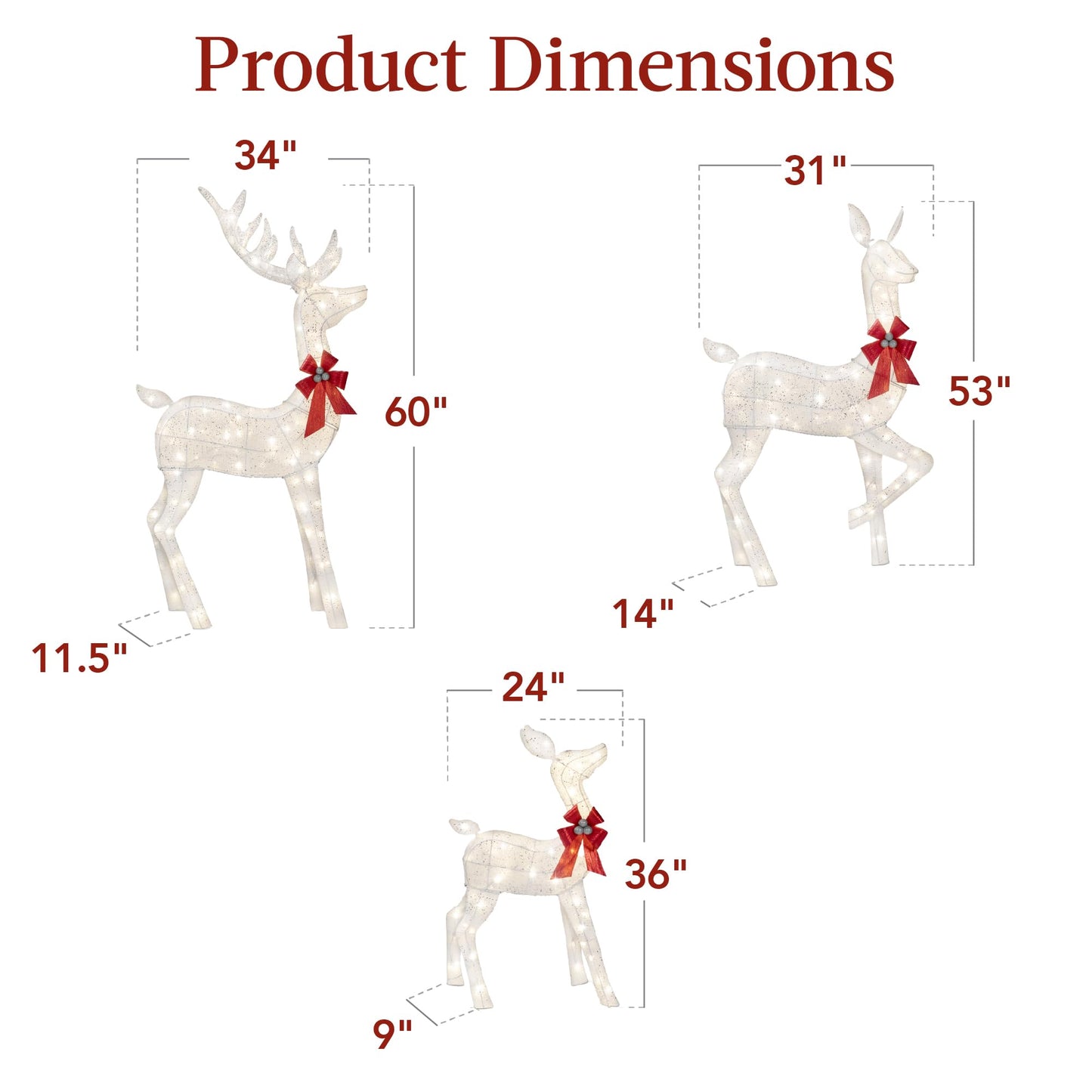 Best Choice Products 3-Piece Large Lighted Christmas Deer Family Set 5Ft Outdoor Yard Decoration with 360 LED Lights, Stakes, Zip Ties - White