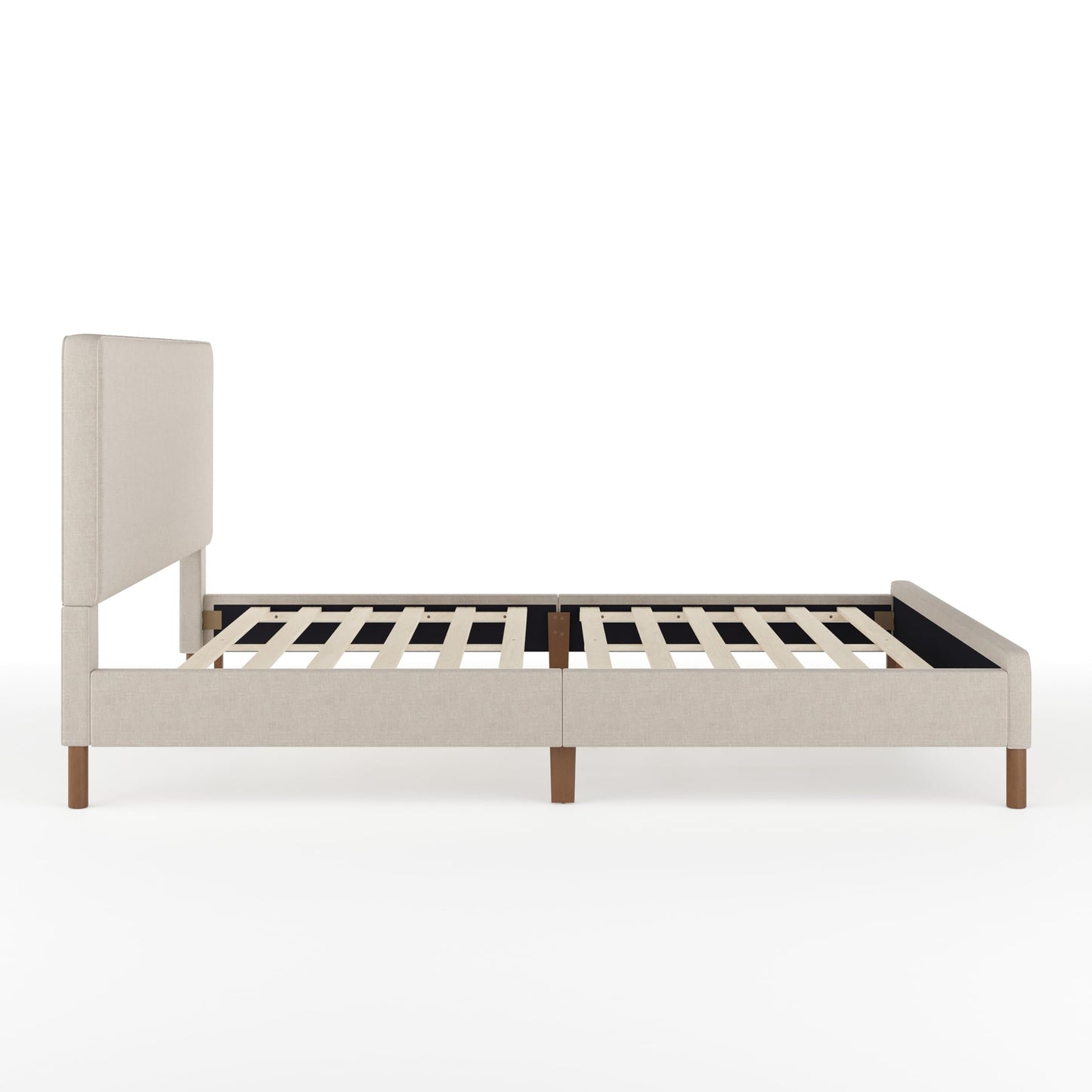 Martha Stewart Britta Platform Bed with Headboard & Footboard, Faux Linen Upholstery with Piping Detail, Rounded Headboard, No Box Spring Needed, Queen, Beige