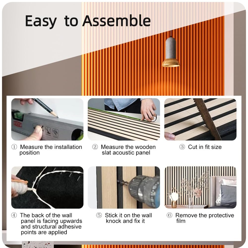 NovaGrid Board 2PCS 3D Acoustic Slat Wall Panels Circle Design Fluted Textured Panel for Interior Wall Decor 118"x6" (Orange)