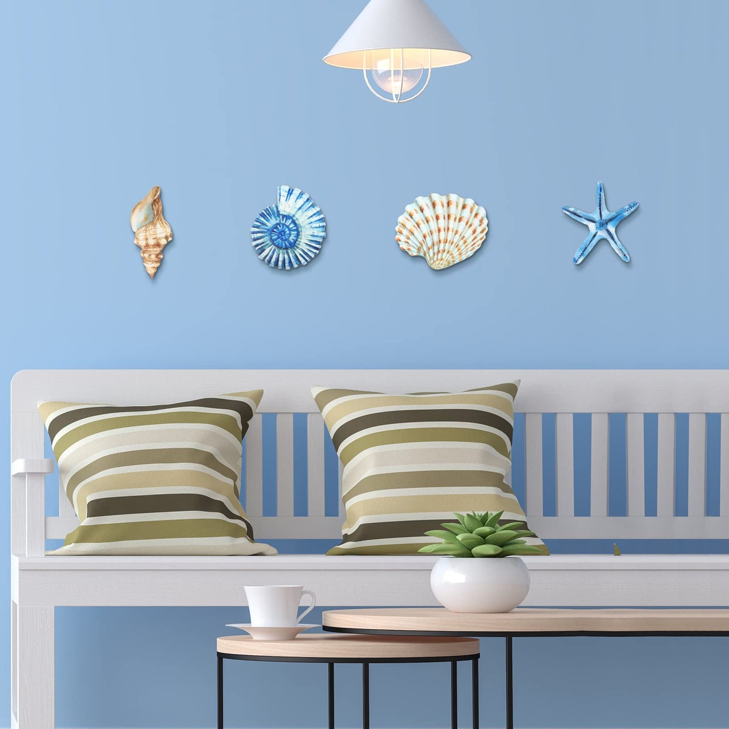 Yookeer 4 Pcs Beach Wall Decor, Wooden Seashell Starfish Wall Decoration, Ocean Coastal Nautical Decorative Art, Rustic Seaside Theme Art for Bathroom Living Room Bedroom Summer Home Decor Gift(Small)