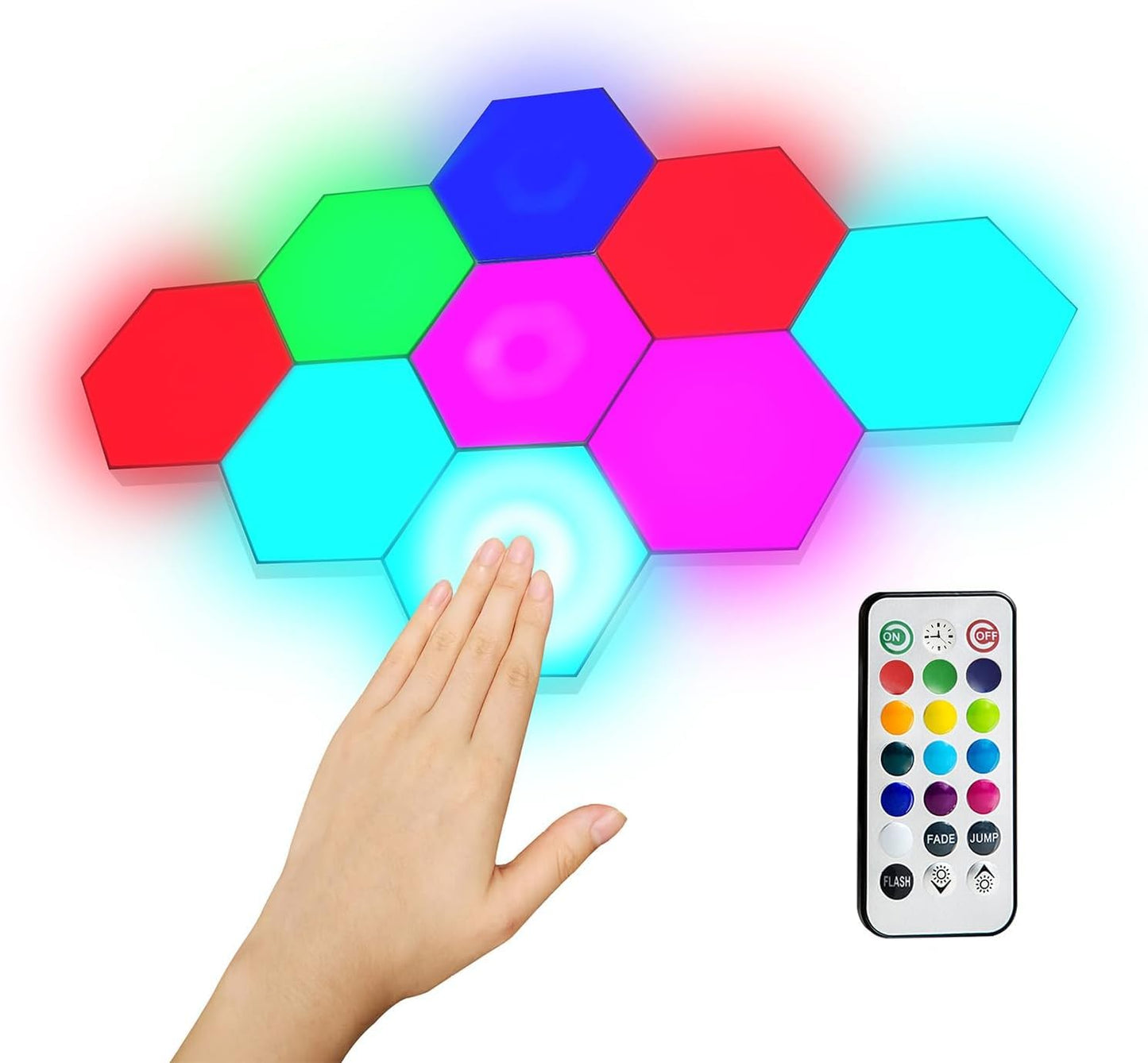 Remote control and touch control hexagon panels for gaming room setups and kids play lamps night lights with LED light sources mainy used in door for home decoration and holiday decoration lights (9)