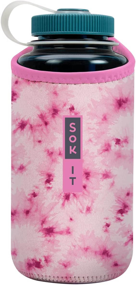 Sok It BotlSok Water Bottle Sleeve Insulated Neoprene Cover (Pink Splash Tie Dye, Fits 32oz Nalgene)