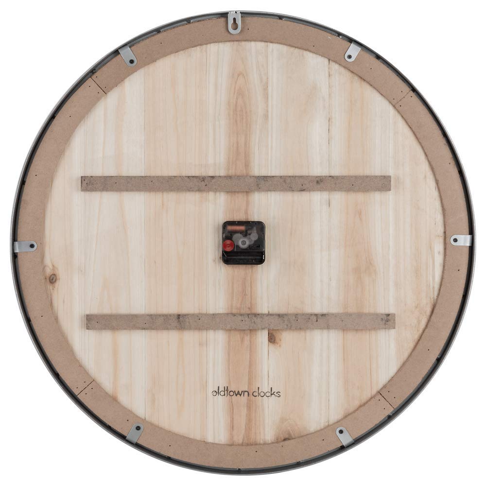 Oldtown Farmhouse Metal & Solid Wood Noiseless Wall Clock (Dark Brown, 30-inch)