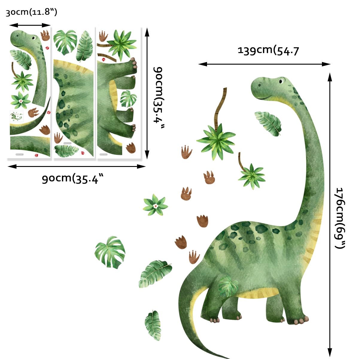 Runtoo Large Dinosaur Wall Decals Watercolor Dino Footprint Neutral Wall Stickers Baby Nursery Kids Boys Toddler Classroom Home Decor