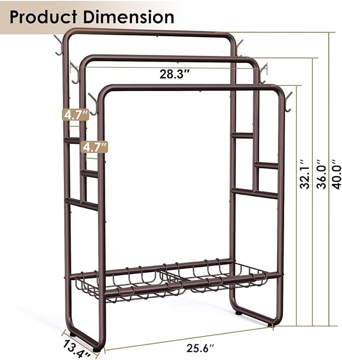 Kayfia 40" Tall Free Standing Towel Racks for Bathroom, 3 Tier Blanket Rack with 2 Storage Baskets & 6 Hooks, Towel Rack Stand for Large Bath Towels, Metal Blanket Ladder Holder for Bedroom (Bronze)
