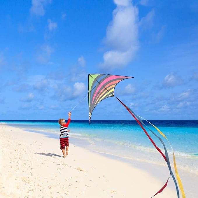 Mint's Colorful Life 60'' Delta Kite With 7.1in Reel Winder, Easy Flying & String Spool for Kids & Adults, Best Beach Set for Beginners