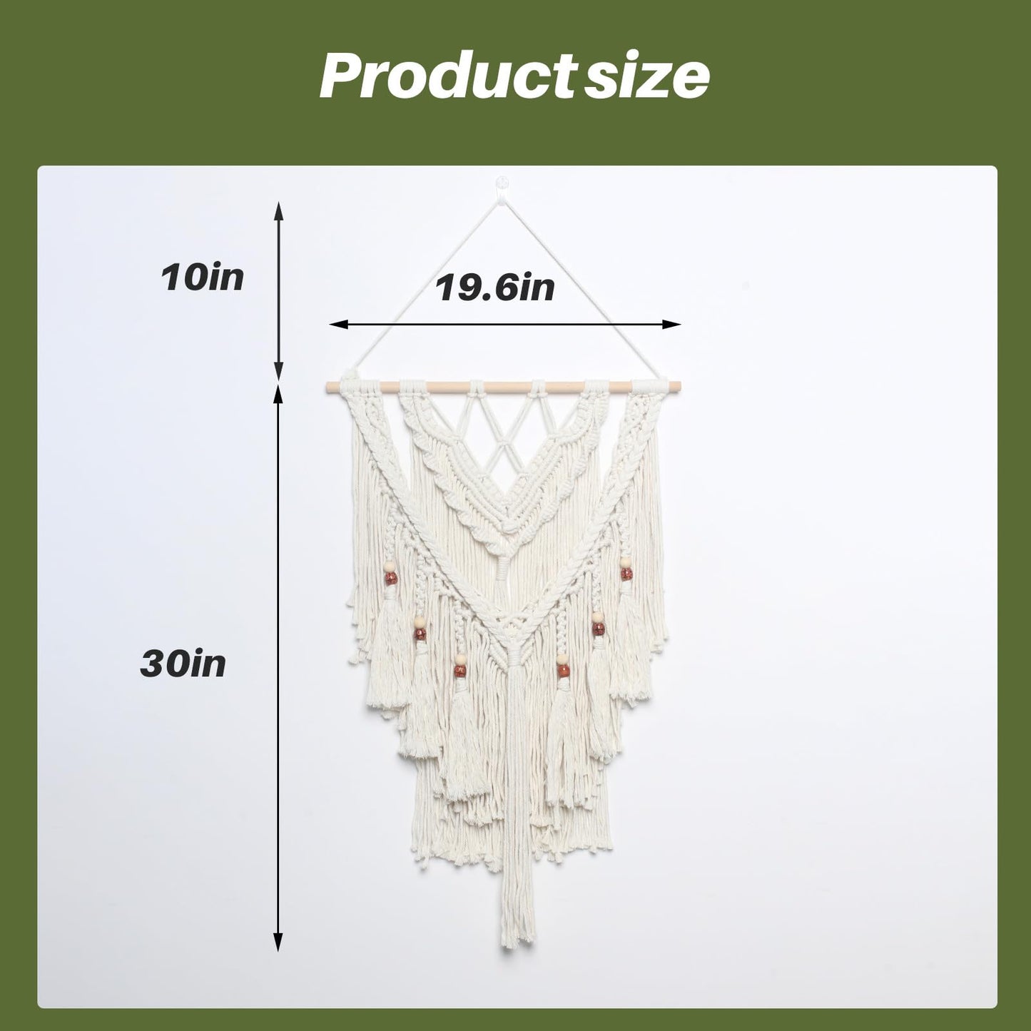 JONKASIPA Macrame Woven Wall Hanging, Bohemian Wall Decor Chic Woven Tapestry Handmade Crafts Tassel Lace Hanging Home Decor Perfect for Bedroom Living Room Apartment (Beige)