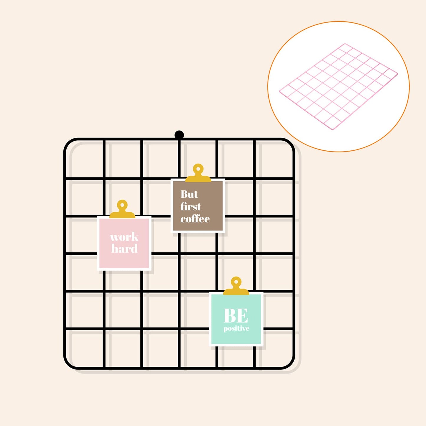 YOKIVE 2Pcs Iron Wire Grid Panel, Decorative Panels Board | Photo Pictures Display Holders Hanging Frame for Home Office (Pink, 16"x12")