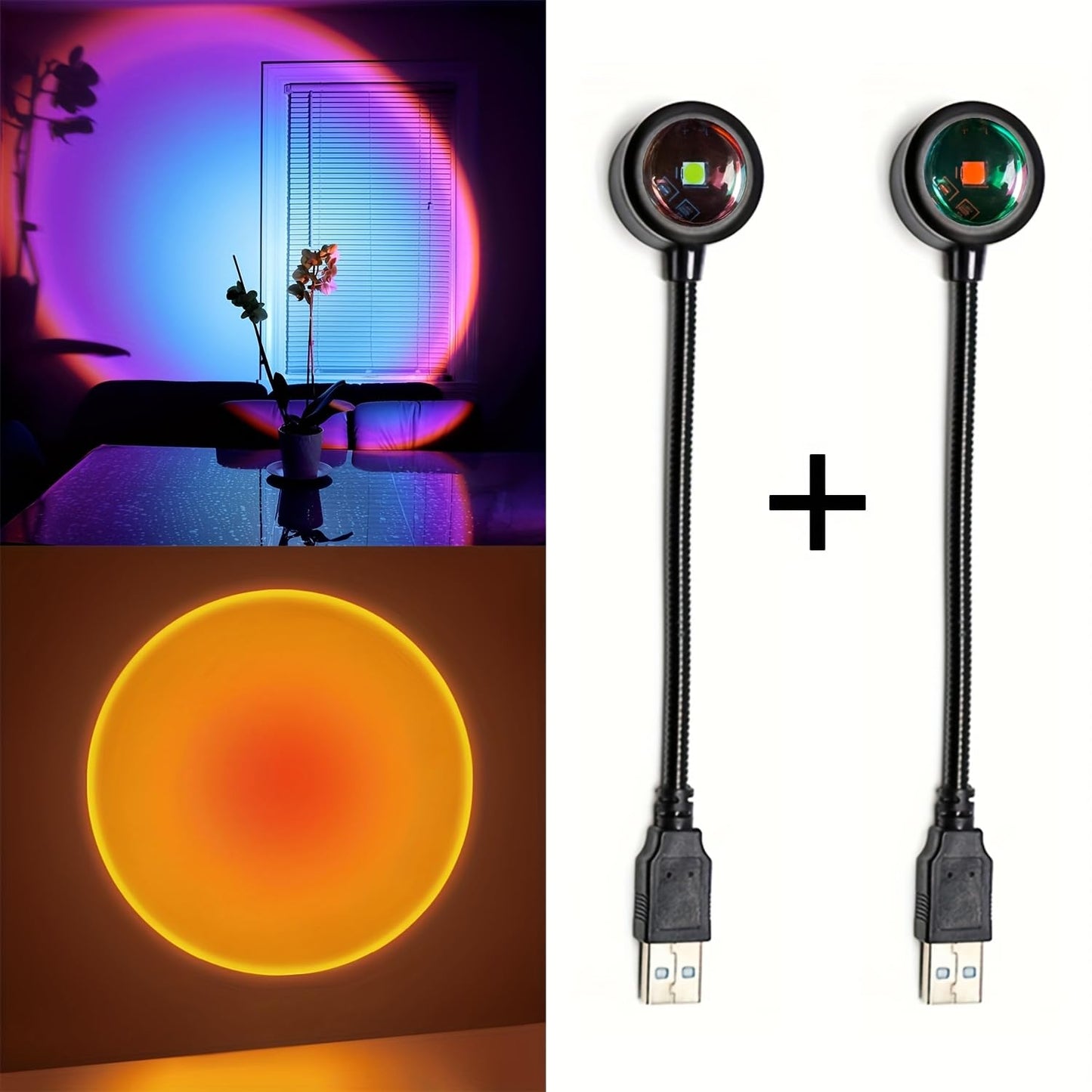 2Pcs Led Sunset Projection Lamp USB Night Light for Home Party and Bedroom Sunset Lamp Projector for Romantic Atmosphere Relaxation
