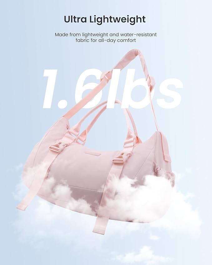 LOVEVOOK Gym Bag for Women, duffle bag for travel with shoe compartment, Small Gym Tote Dry Wet Separation, Multipurpose Weekender Overnight Bag, Lightweight Carry On Bag, Light pink