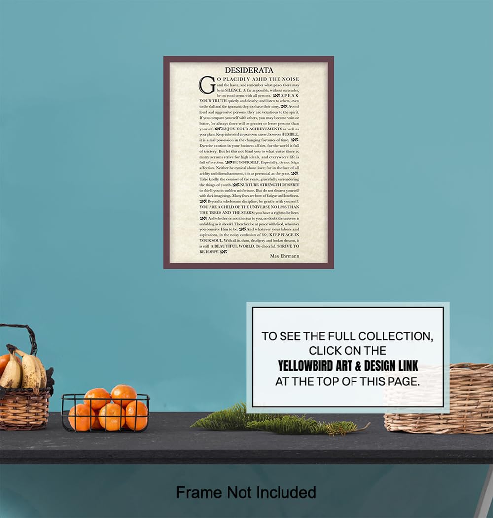 Inspiring Typography Wall Art LARGE 11x14 - Desiderata Poem - Motivational Home Decor - Inspirational quote Wall Decor - Encouraging Art for Women, Men, Poetry Fans - Max Erhman Quote - Unframed