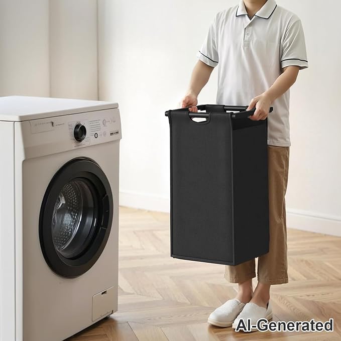 Herture Laundry Hamper with Shelf, Laundry Basket 4 Section, Laundry Sorter with Pull-Out Removable Large Bags and Movable Wheels, Metal Frame, 4 x 15.87 Gallons (60L), Black and Gray PF07XLB