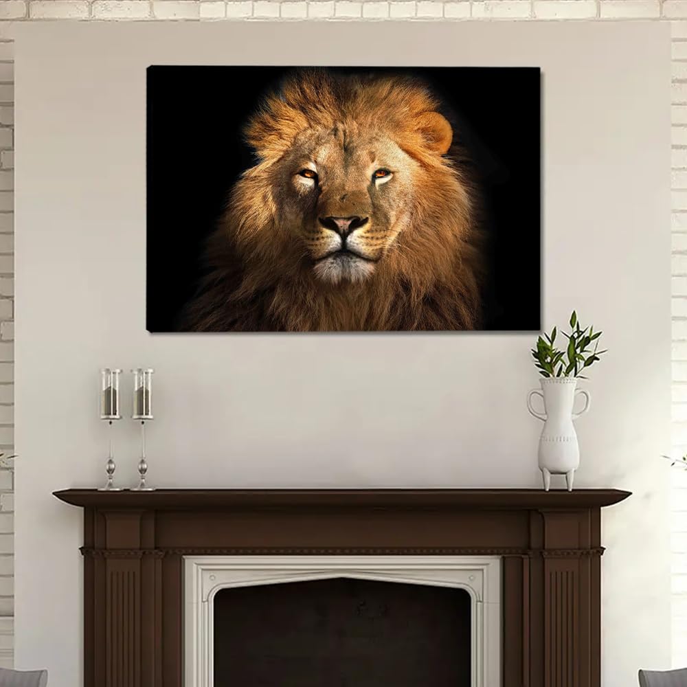 African Lion Wildlife Poster Canvas Art Print Wall Art Picture Indoor Bedroom Bathroom Living Room Garage Cafe Aesthetics Decor Ready To Hang (Framed,08x12 inch)