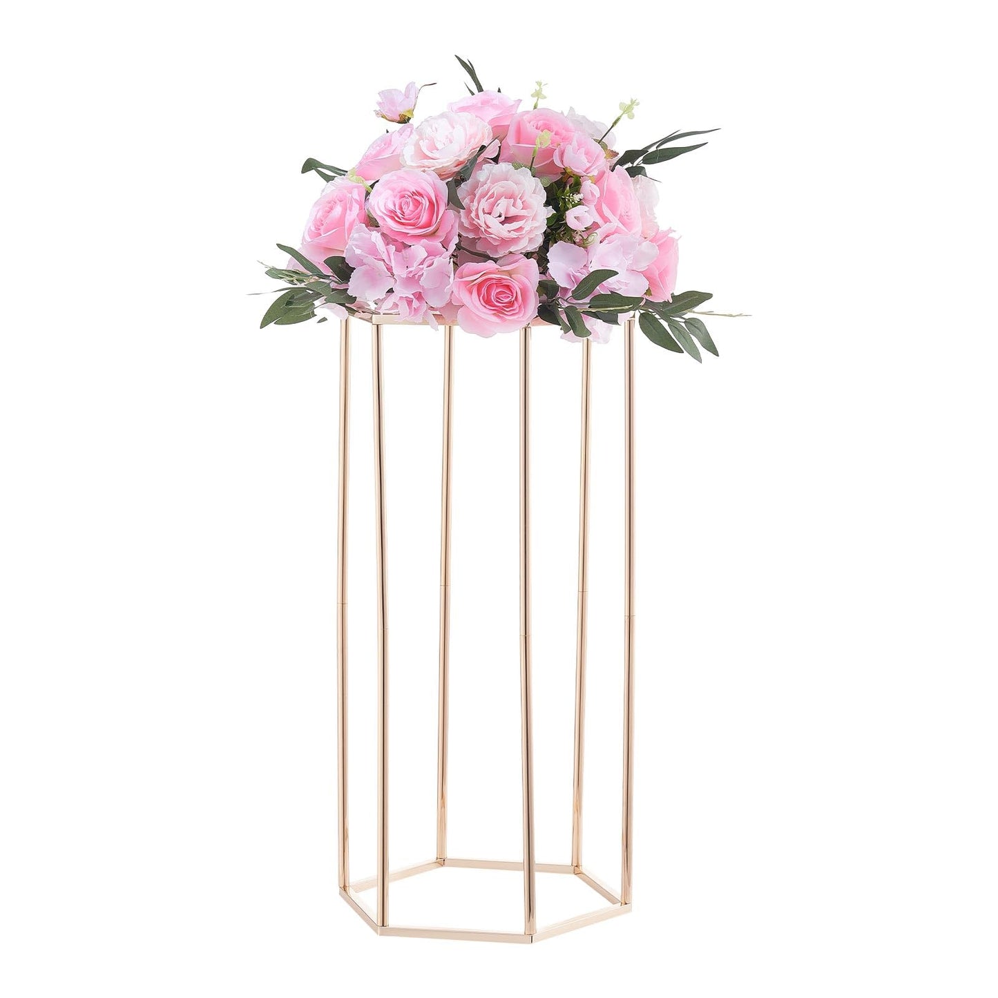 VEVOR Wedding Flower Stand, 10PCS 23.62-inch Column Flower Stand, Floral Stands with Acrylic Laminate, Hexagonal Cubic Floral Display Rack for Wedding, Party, Birthday, Home,French Gold Stands