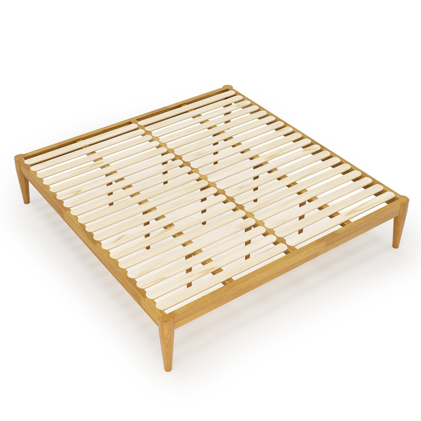 IOTXY King Platform Bed Frame - Solid Wood 16-Inch Height Mattress Foundation Base with Densely Slats and Heavy-Duty Support Legs, No Box Spring Needed, Oak