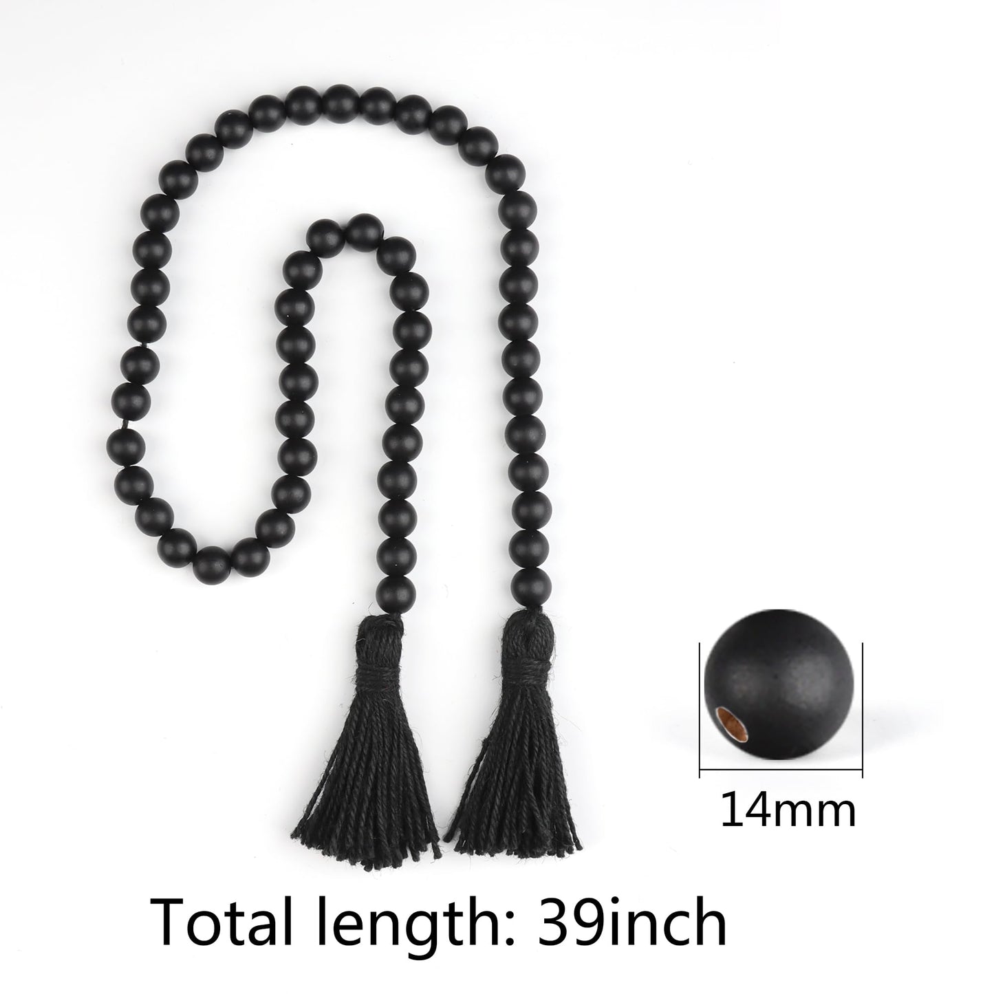 RAMIRABI Wood Beads Garland with Tassels Farmhouse Rustic Prayer Boho Beads for Boho Home Decor, Wall Hanging Decoration (Black)