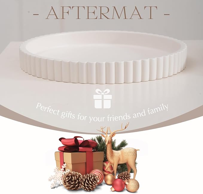 Decorative Tray for Coffee Table, Living Room, Side Table, 11" White Round Concrete Home Decor Serving Trays for Accent Table, Console Table