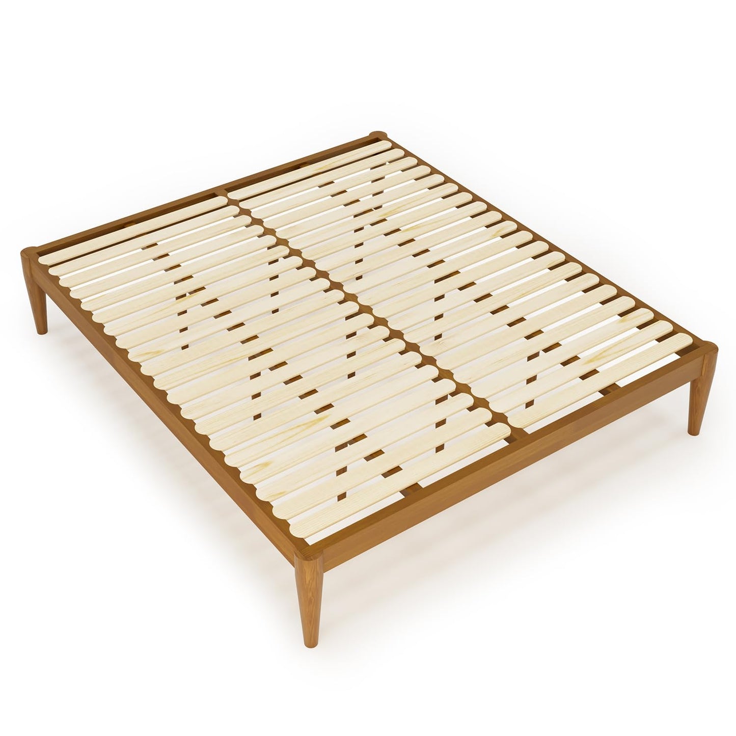 IOTXY California-King Platform Bed Frame - Solid Wood 16-Inch Height Mattress Foundation Base with Densely Slats and Heavy-Duty Support Legs, No Box Spring Needed, Teak