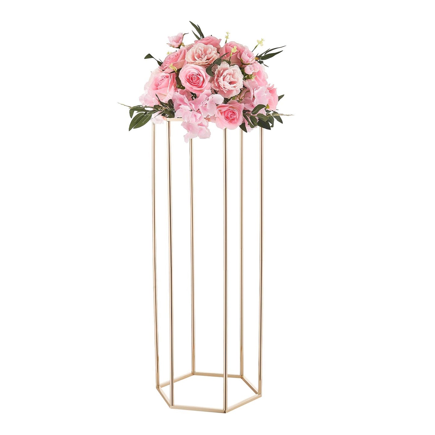 VEVOR Wedding Flower Stand, 10PCS 31.5-inch Column Flower Stand, Floral Stands with Acrylic Laminate, Hexagonal Cubic Floral Display Rack for Wedding, Party, Birthday, Home,French Gold Stands