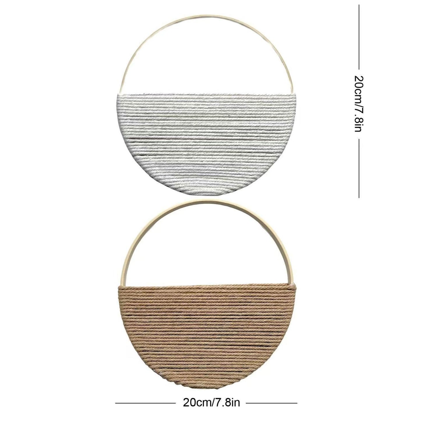 Cilemou 2-Piece 8-inch Round Bamboo Wall Decor with Yarn-Wrapped Half-Circle Design, Rustic Boho Style Wall Hanging for Living Room, Bedroom, Office, and Home Decor