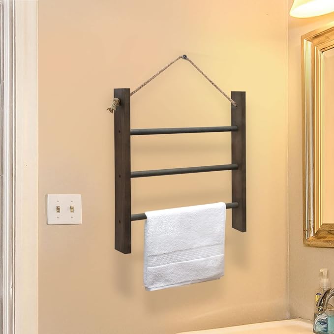 Towel Ladder for Bathroom, Blanket Ladders for The Living Room Hanging Blanket Ladder Rustic Decorative Ladder for Blankets Ladder Hand Towel Rack(Elegant Grey)
