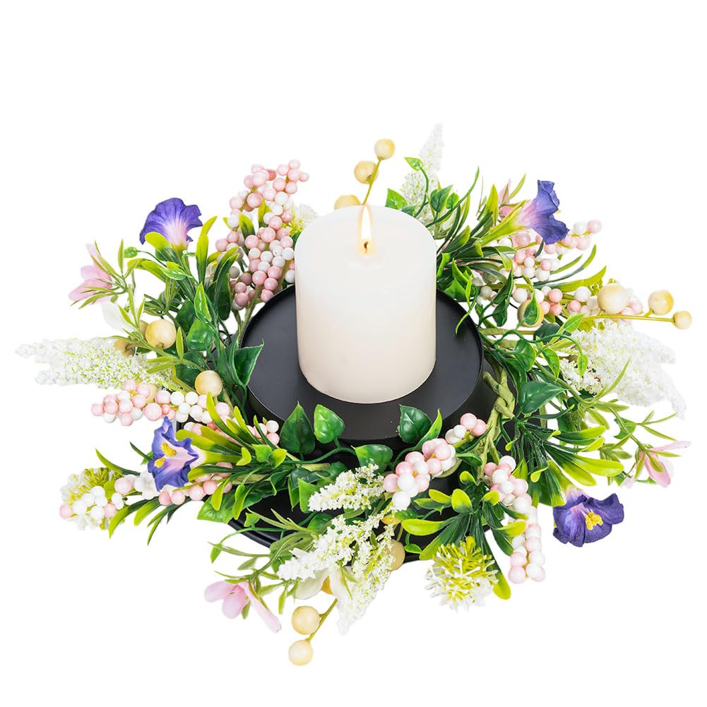 MOYEE Candle Holder Centerpieces for Tables,Candle Ring,Wreaths, Black Metal Candle Stick Paired Artificial Flowers 14 in Versatile Dining Table Centrepiece