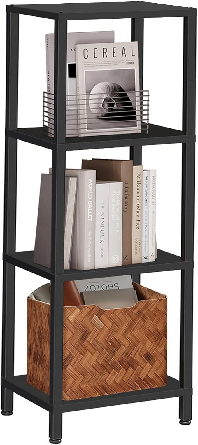 TUTOTAK Bookshelf, 4-Tier Tall Book Shelf, Narrow Bookcase for Small Space, DIY Stackable Bookshelf, for Living Room, Office, Study, Entryway, Industrial, Black BS01BK004