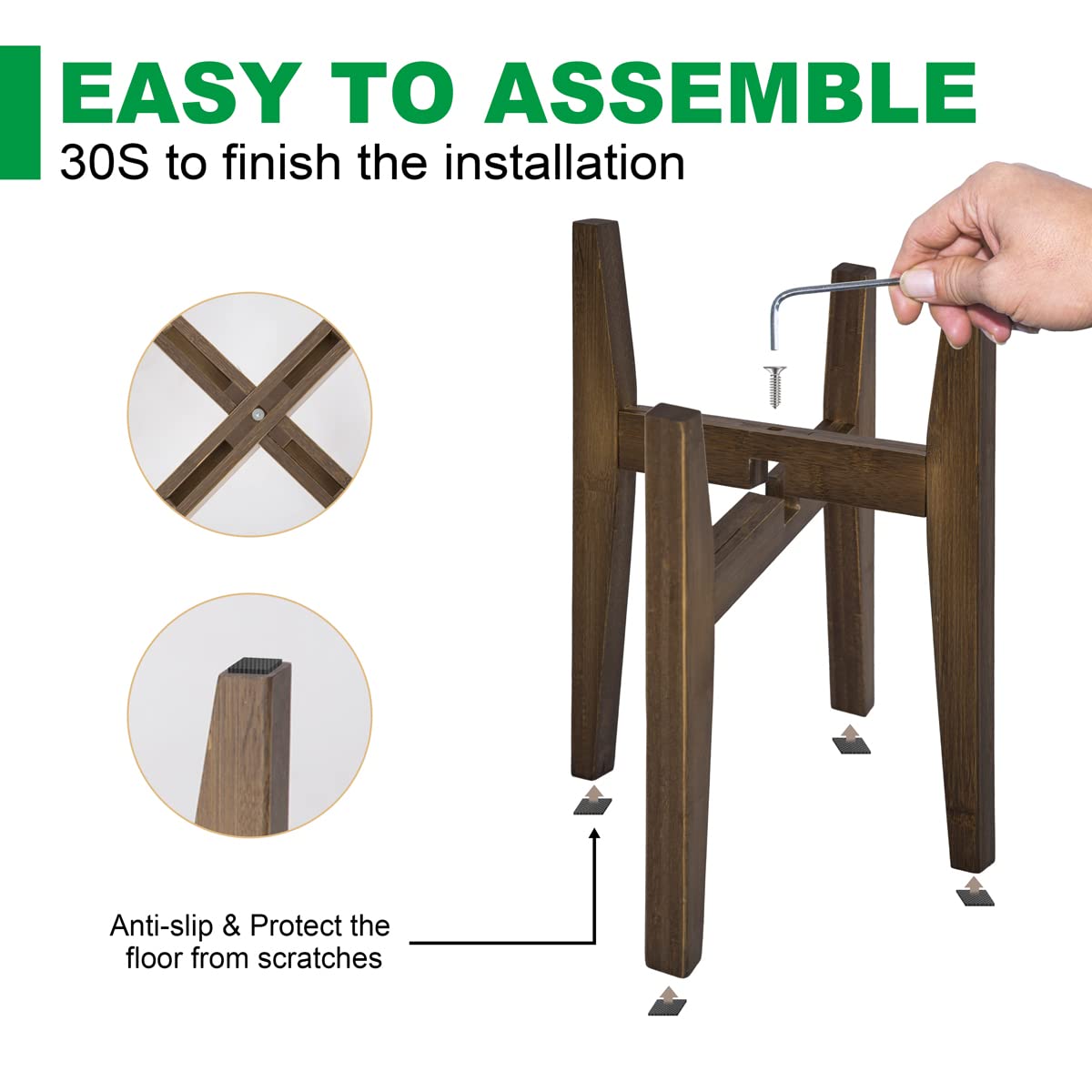 OERGKE 2 PACK Adjustable Plant Stand Indoor, Bamboo Mid Century Modern Plants Stands, Corner Flower Holder for Living Room, Fits 8 to 12 Inches Pots, (Pot & Plant Not Included)(Walnut)