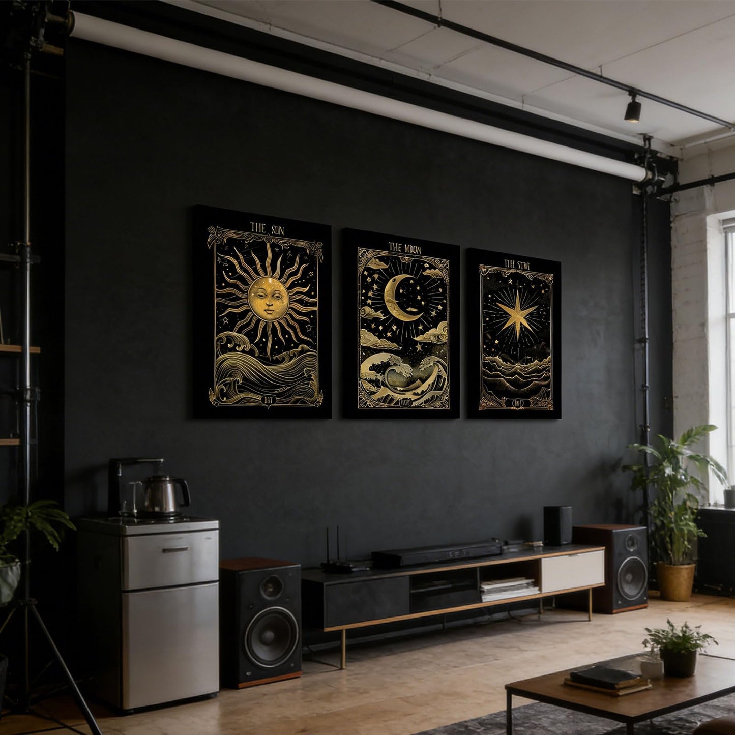 3Pcs Sun And Moon Celestial Canvas Wall Art Tarot Painting Picture Wall Decor astrology Poster Print Artwork for Bed Room Living Room Apartment Bath Room Study room Home Decoration