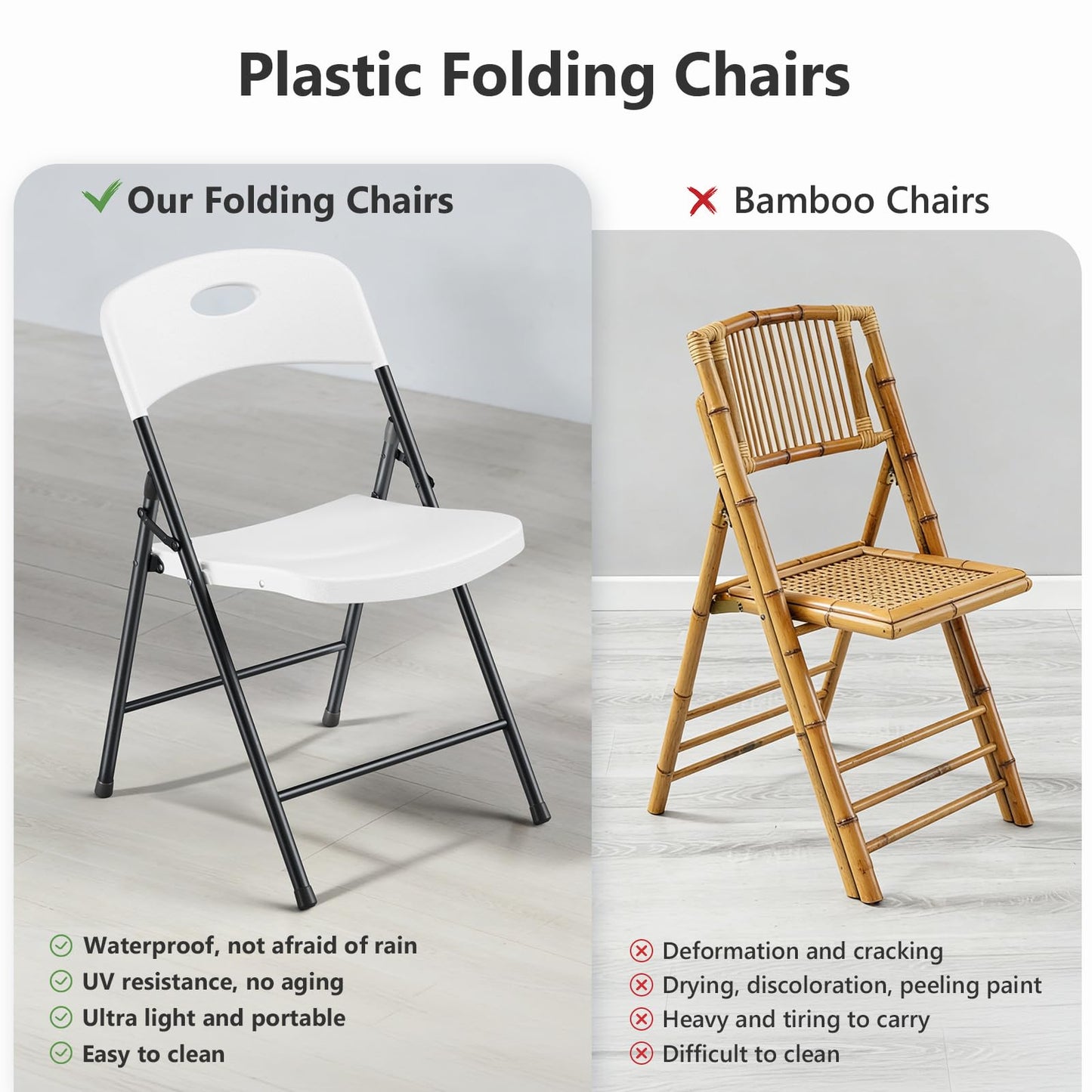 Folding Chairs 12 Pack, Outdoor Plastic Sturdy Metal Folding Chairs for Outside Indoor, Portable 350 lbs Capacity Heavy Duty Foldable Commercial Seating for Picnic, Party, Patio, Office, White