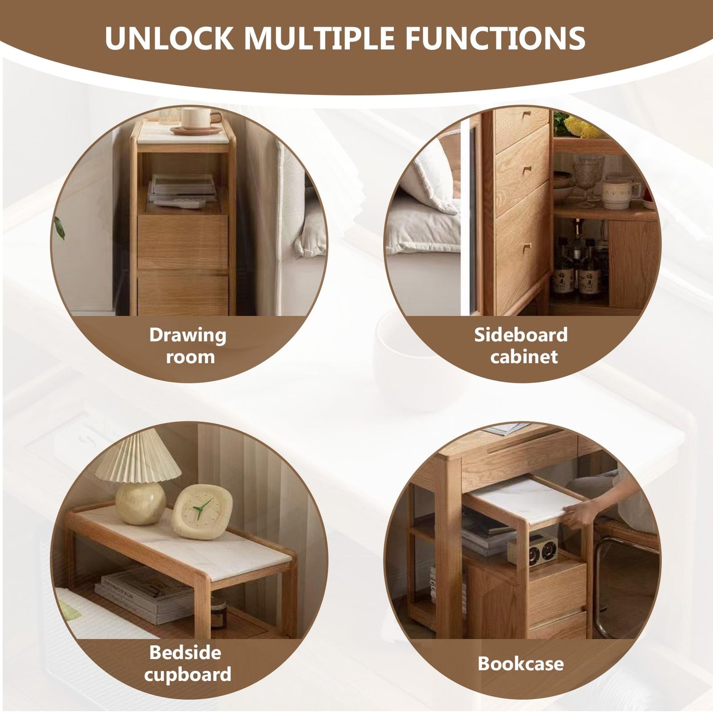 YingjiaLife Couch Side Table,with Scroll Wheels Mobile Dining Side Table,Narrow Bedside Table with Storage Function (Oak Color, 26.77" Dx 11.81" W x 23.23" H for Living Room Bedroom,Restauran Use