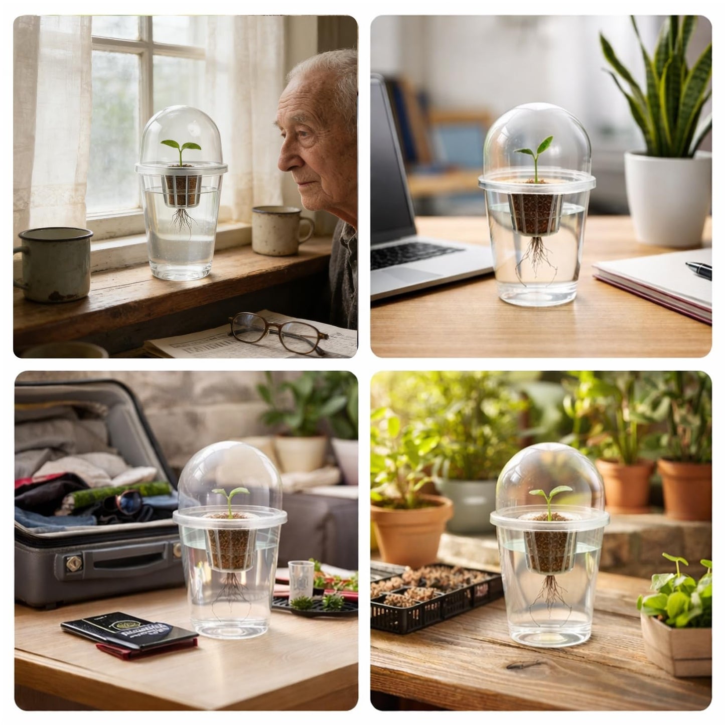 BLUASPAY 12 Pack Transparent Hydroponic Cups with Humidity Domes, 5in1 Hydroponics Growing System Kit, Clear Self Watering Planters for Indoor Plants, Herbs, Seed Starting, Root Monitoring
