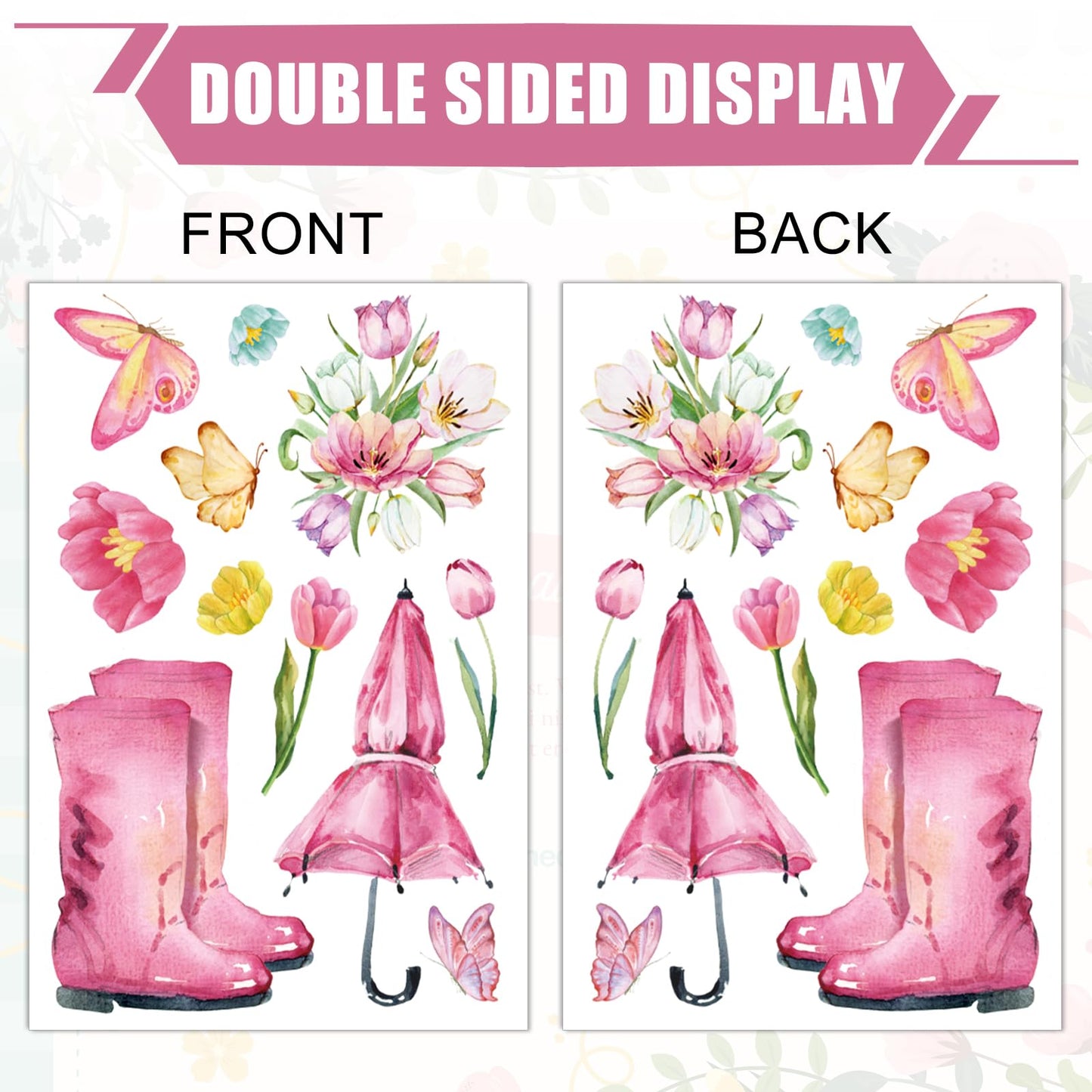 Whaline 75 Pcs Spring Summer Tulip Window Clings Tulip Flower Umbrella Truck Window Stickers Hello Spring Double-Side Glass Decals for Home Office School Party Shop Display Decoration