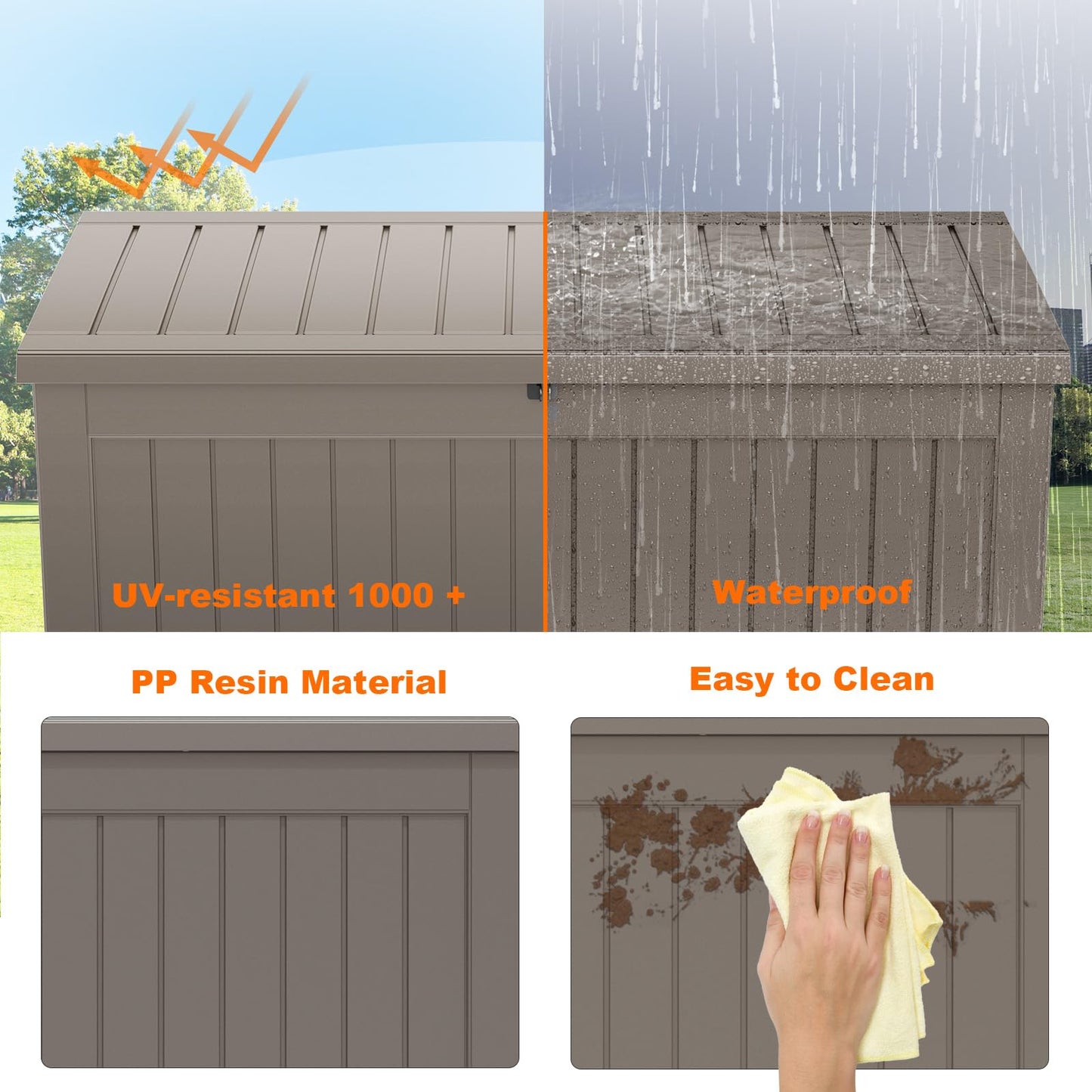 PatioZen 280 Gallon Outdoor Deck Box,Waterproof Resin Outdoor Storage Boxes, Outside Storage Lockable Container for Garden Tools,Indooor Cushions,Accessories (Grey)