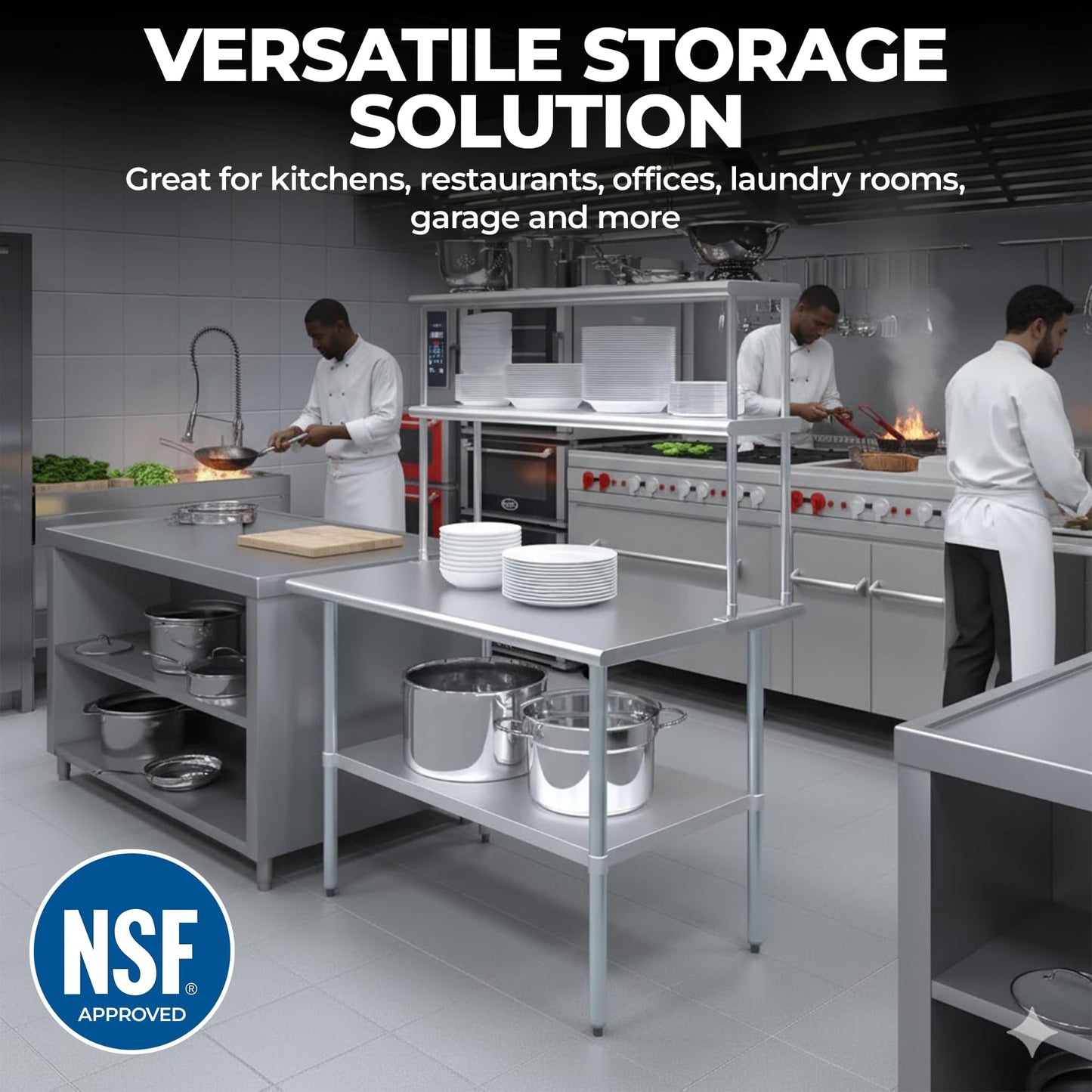 Express KitchQuip Stainless Steel Worktable with Double Overshelf β 48" x 12" | Heavy-Duty Commercial Prep Table Shelving | NSF Certified (48 in. Long x 12 in. Deep)