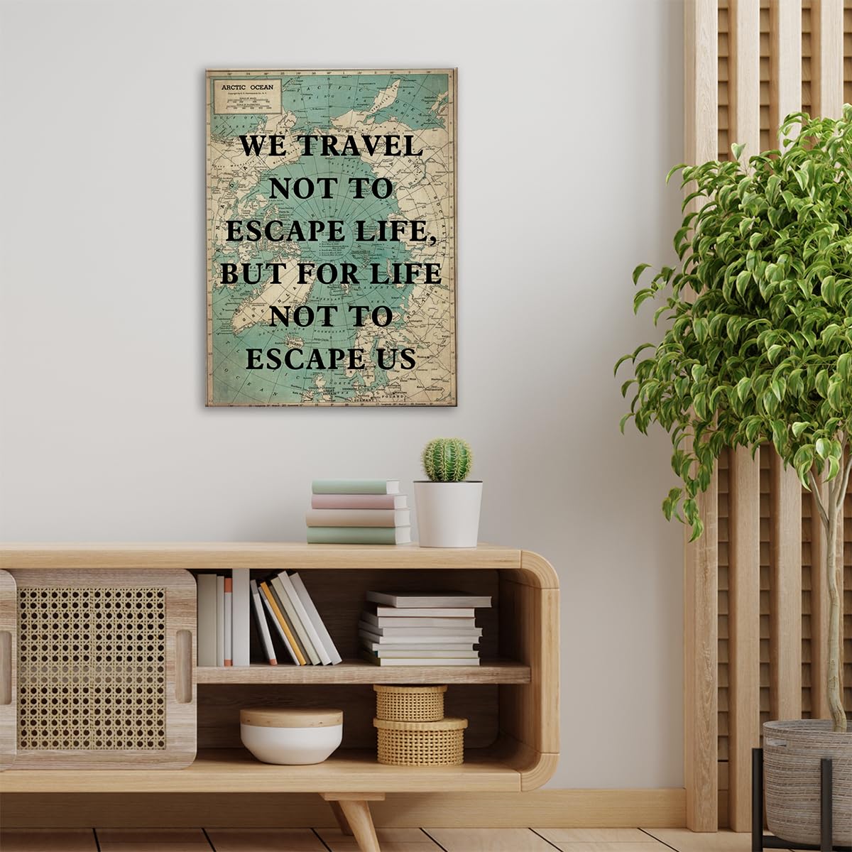 Retro Style Inspirational Travel Quote Print Canvas Wall Art Home Office Decor We Travel not to Escape Life Painting Ready to Hang 12x15 Canvas Poster Framed