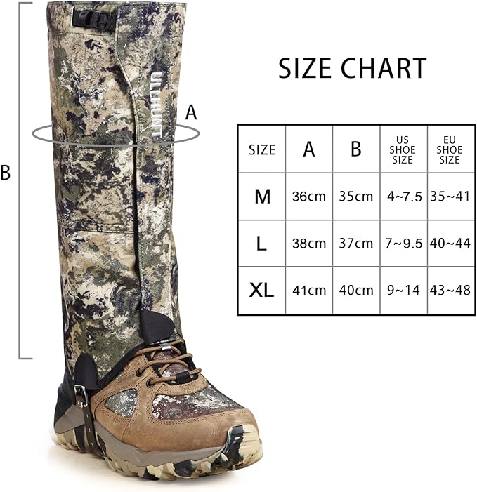 QOGIR Hunting Gaiters Boot Gaiters, Durable Leg Gaiters for Hunting, Waterproof Hiking Gaiters, Adjustable Snow Boot Gaiters