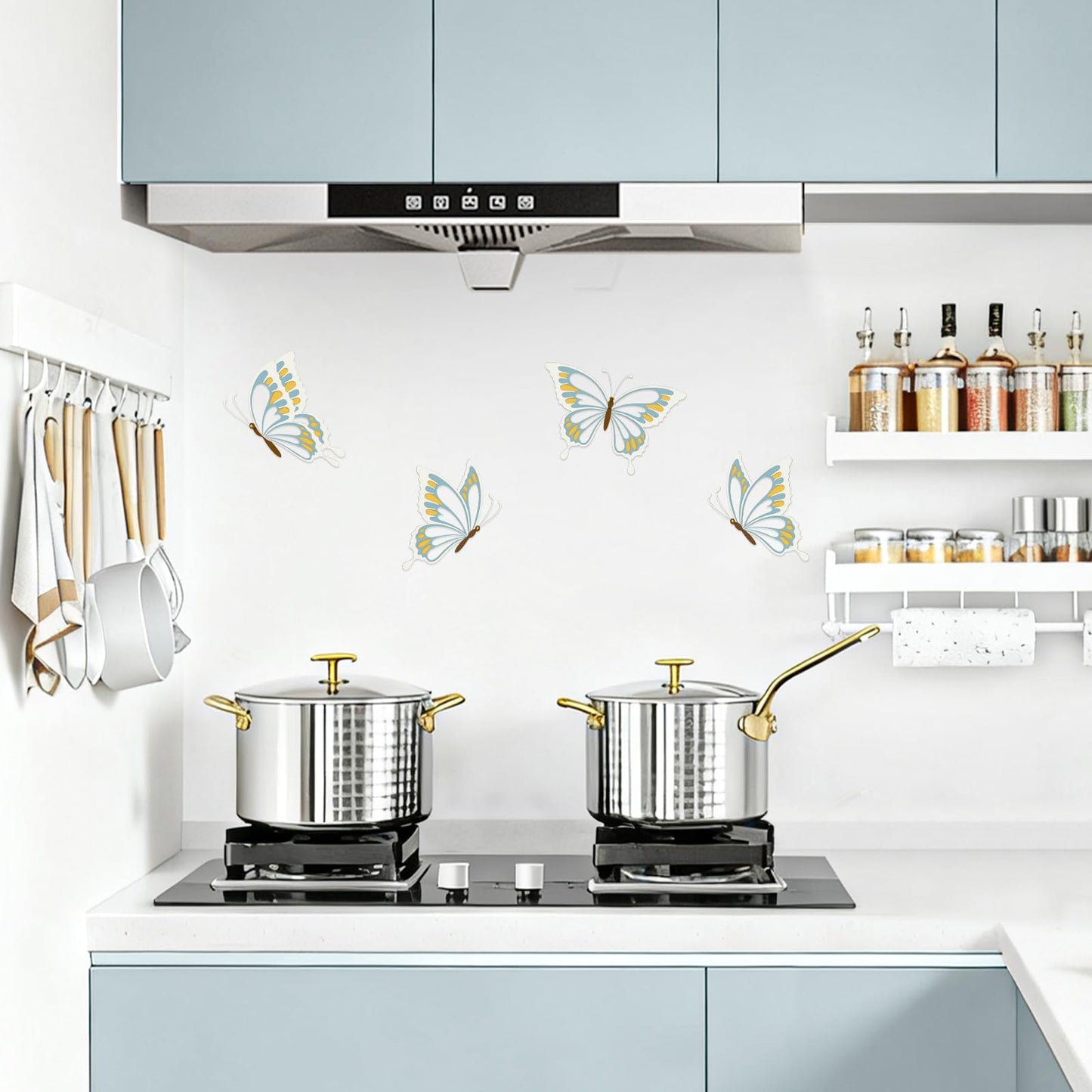 PoYang 4 Pieces Metal Butterfly Wall Decor - Butterflies Metal Wall Art for Living Room Dining Room Bedroom Bathroom Kitchen | Blue and Yellow | Lightweight | Cute and Modern | Easy to Install
